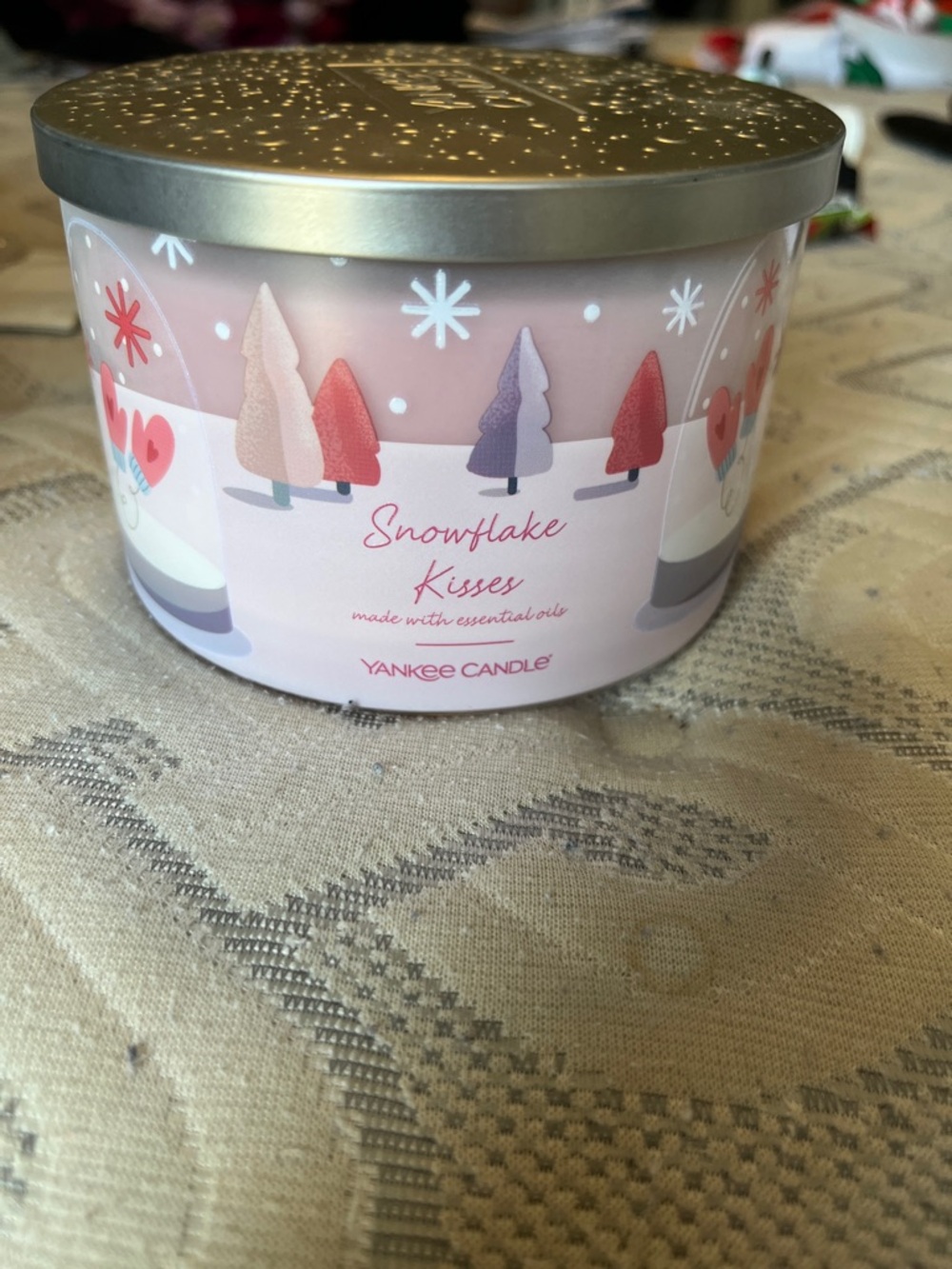 Yankee Candle Pink Holiday Tin with Winter Tree Design